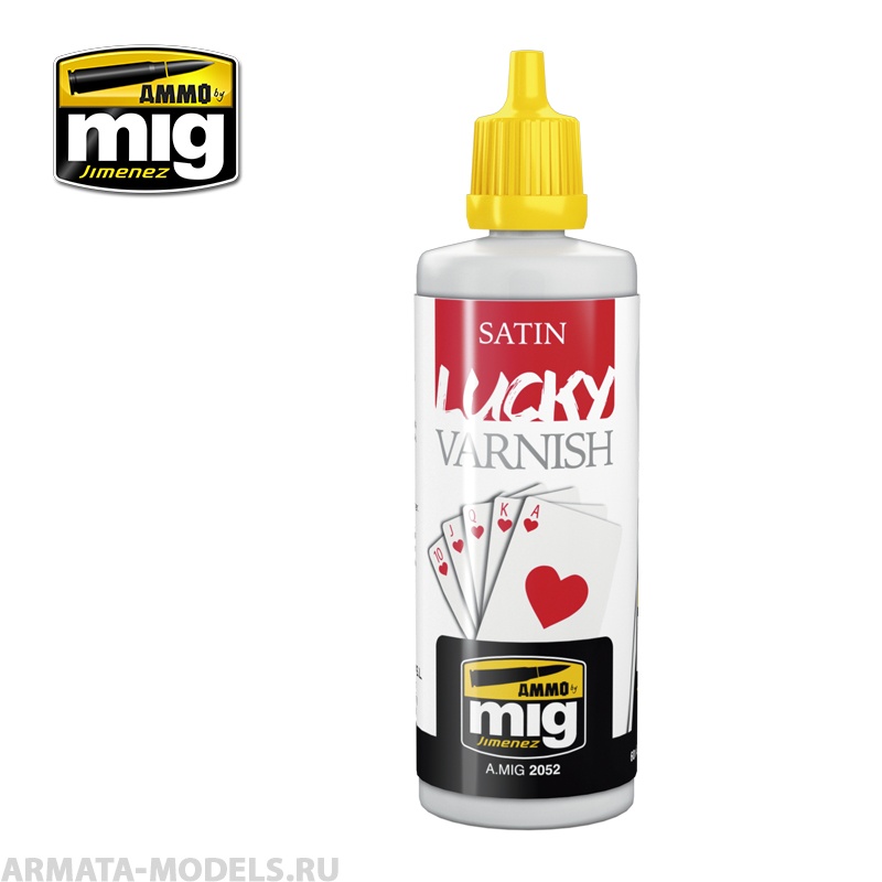 AMIG2052 Ammo Mig Жидкий акриловый лак полу-матовый SATIN LUCKY VARNISH (BIG 60 ML SIZE)