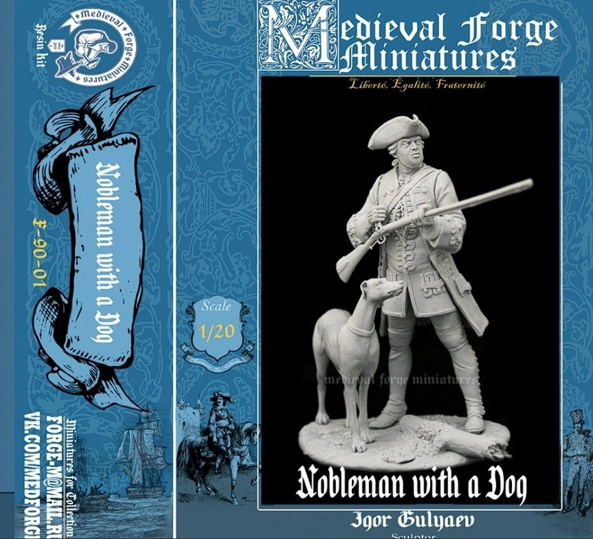 F-90-01 Дворянин с собакой на охоте Nobleman with a dog Medieval Forge Miniatures