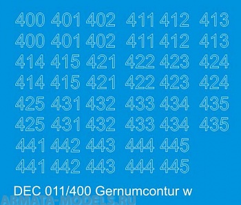 DEC011/400 Контурные номера на немецкую технику масштаб 1/100 с 100 по 400. Цвет – белый контур